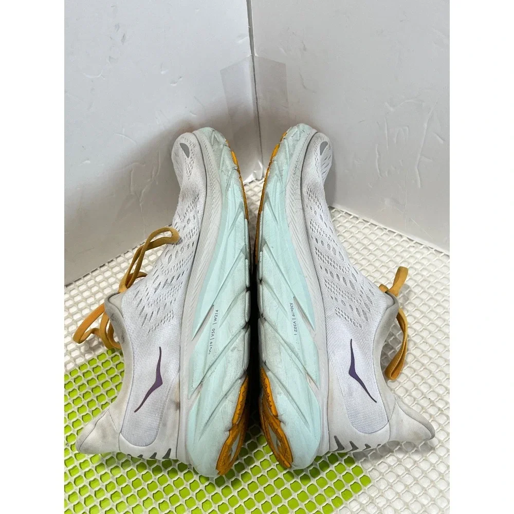Hoka One One Clifton 8 Running Shoes Women's 9.5 White Blue Yellow 1119394 BDBW